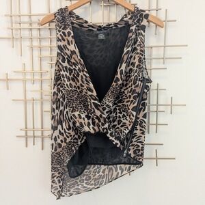 Suzy Shier Cheetah Print Sleeveless Asymmetrical Hem Side Zip layered Top Sz M